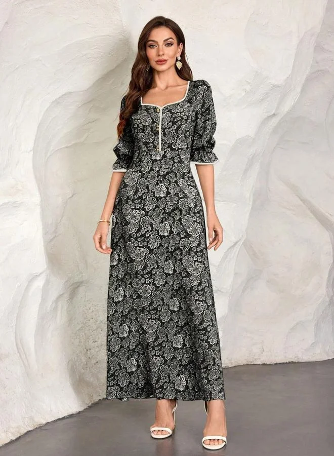 تايك تو فستان طويل بياقة سويت هارت وطبعة زهور